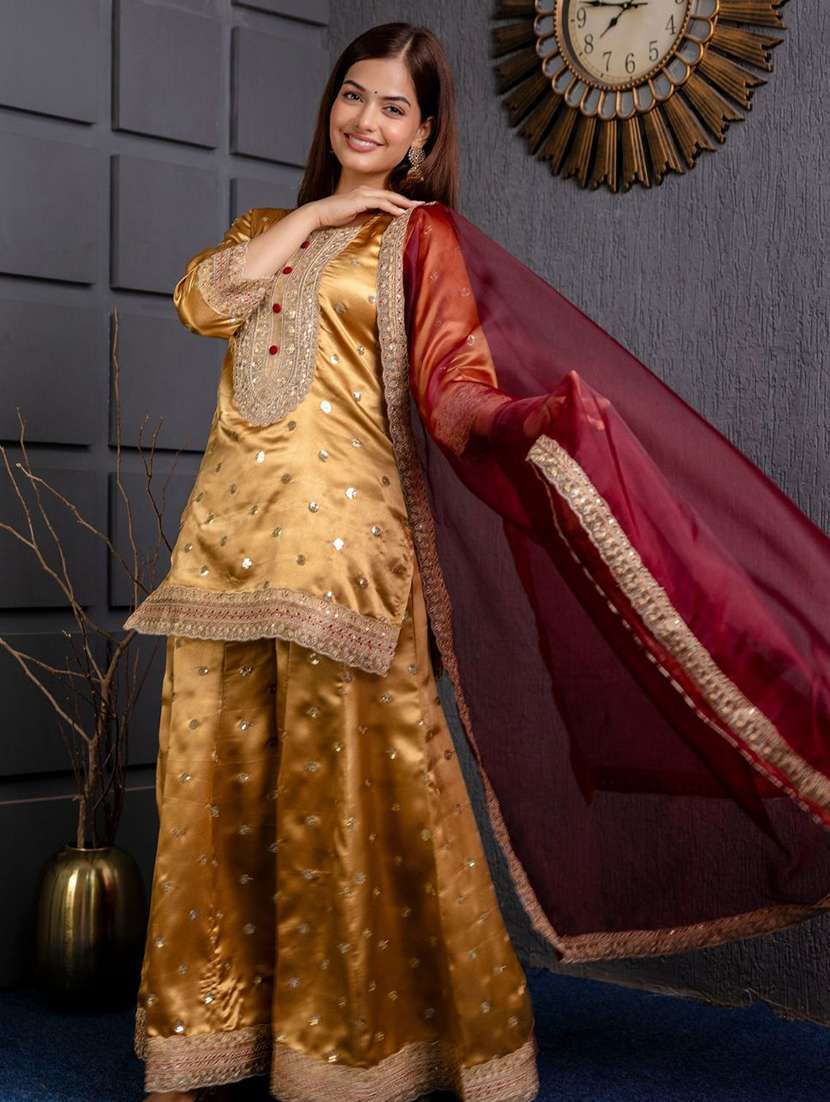 women embroidered yellow kurta sharara set - 21675513 -  Standard Image - 1