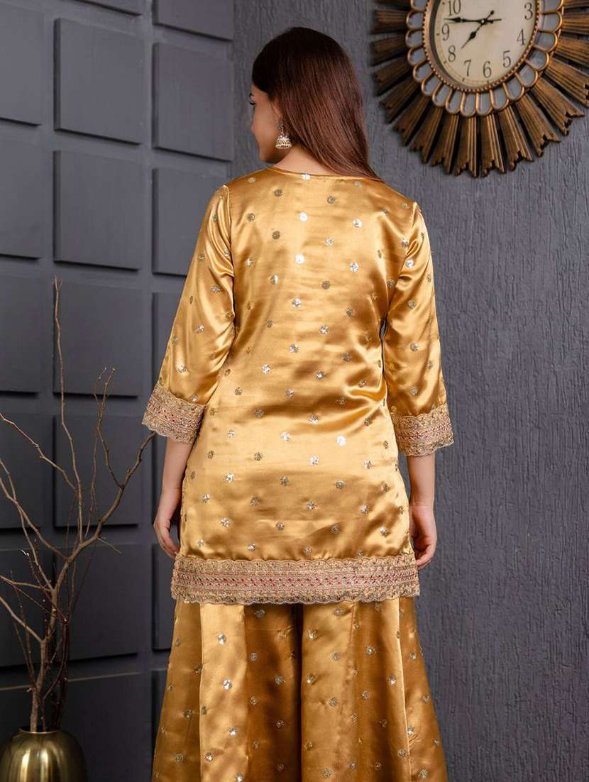 women embroidered yellow kurta sharara set - 21675513 -  Standard Image - 4