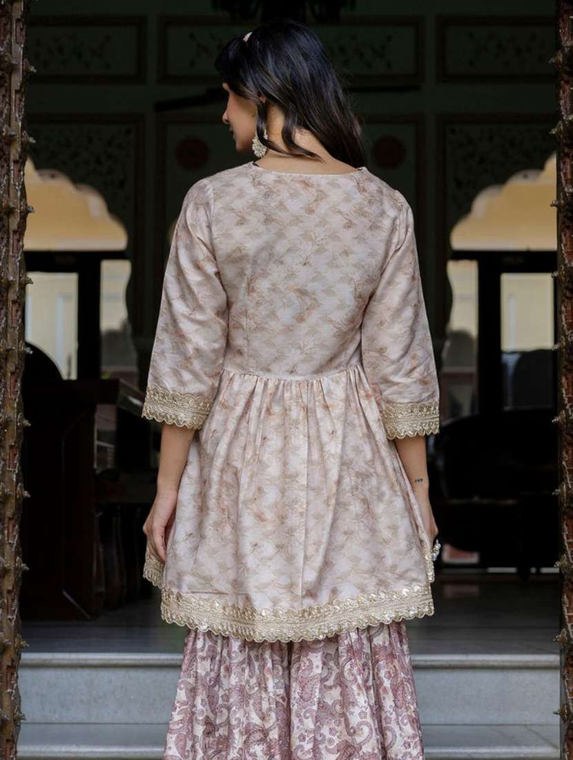 women brown printed kurta sharara set - 21675514 -  Standard Image - 4