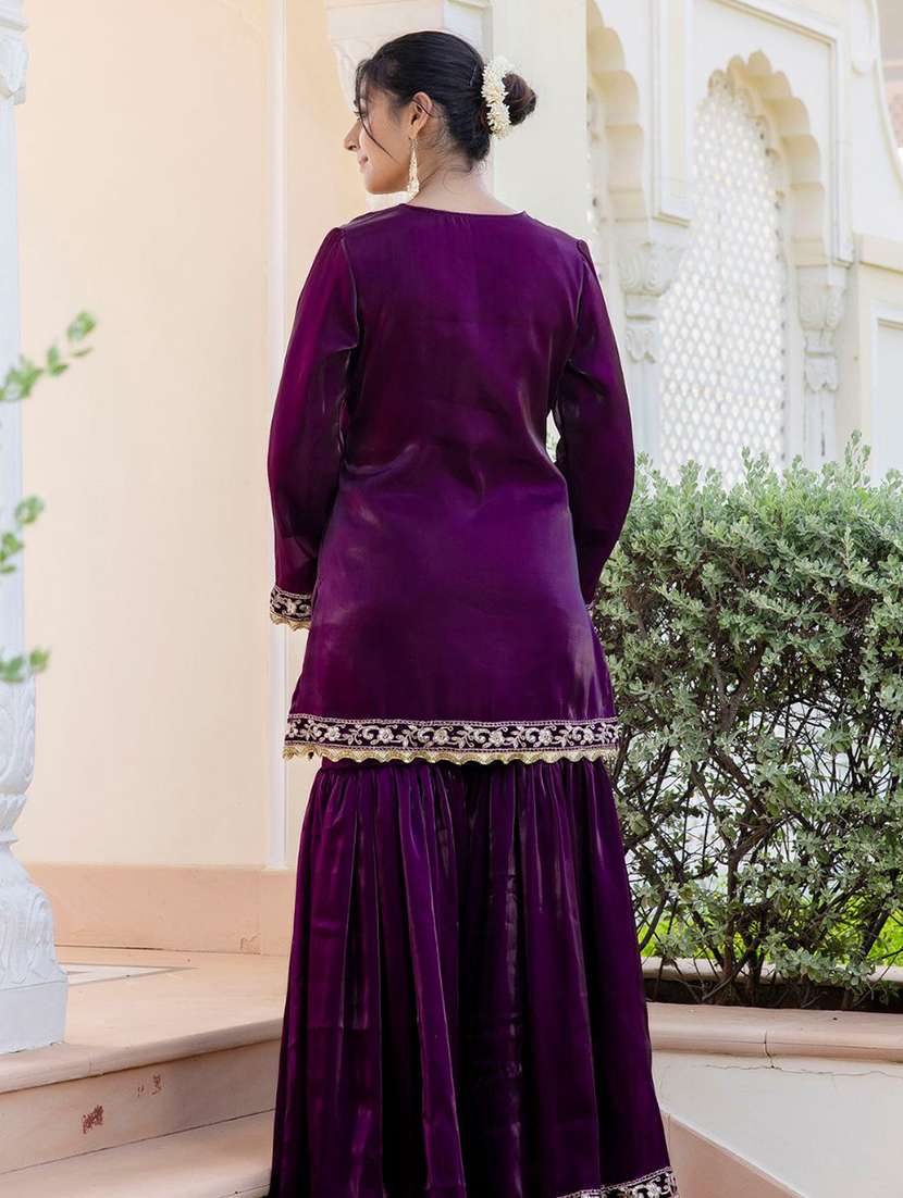 women embroidered kurta sharara with dupatta set - 21675516 -  Standard Image - 4