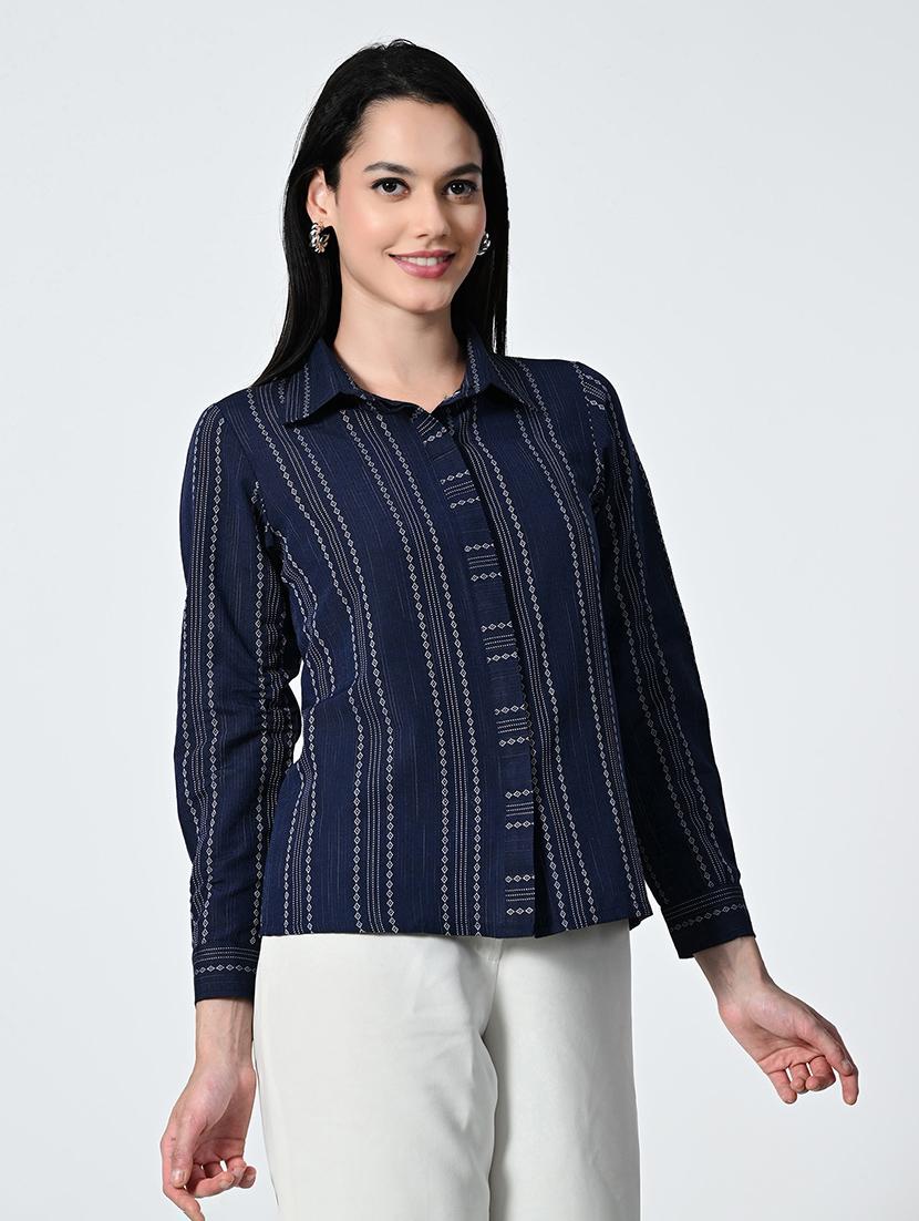 women striped collared regular shirt - 21675520 -  Standard Image - 1