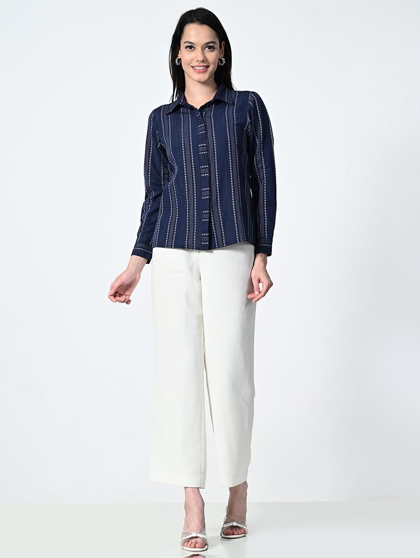women striped collared regular shirt - 21675520 - Standard Image - 4