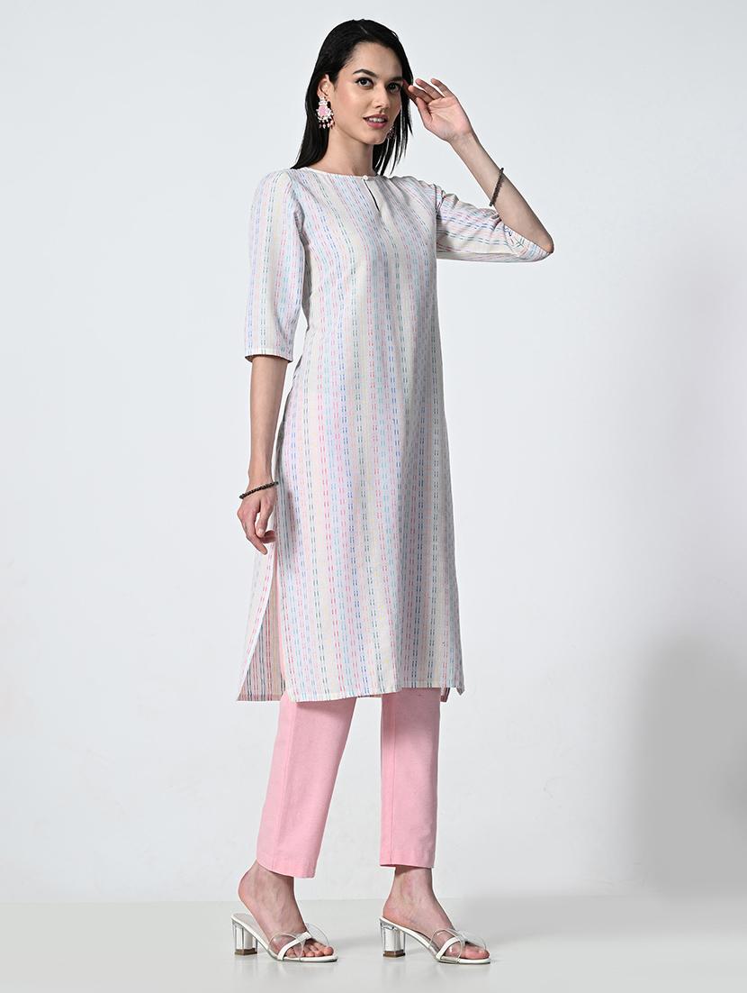 womne self design elbow sleeve straight kurta  - 21675538 -  Standard Image - 1