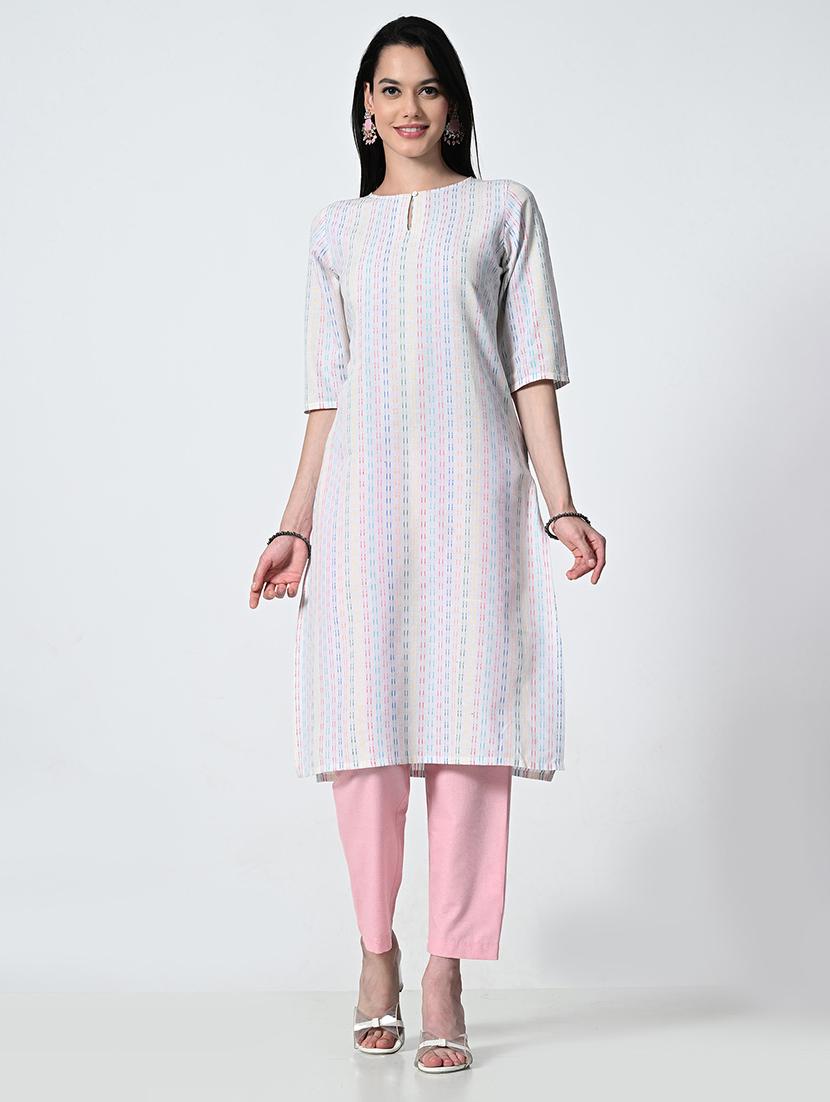 womne self design elbow sleeve straight kurta - 21675538 - Standard Image - 4