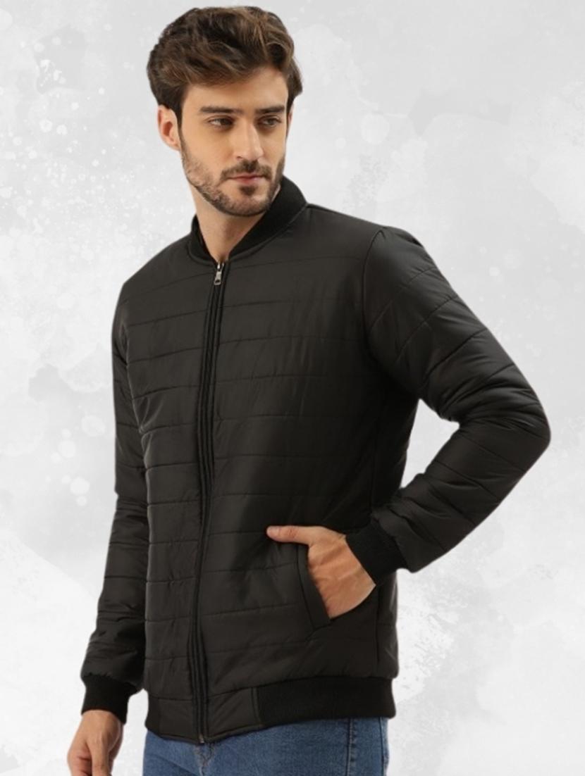 men black solid long sleeve puffer jacket - 21675595 - Standard Image - 1