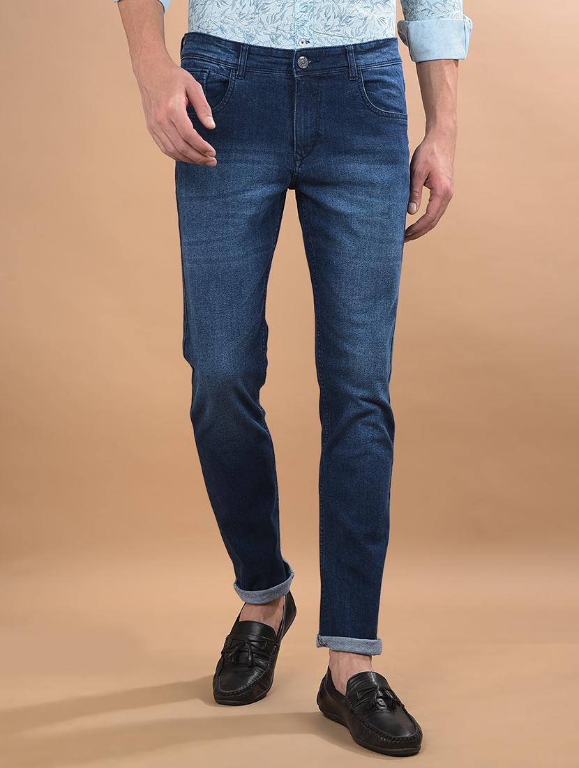 men washed mid rise denim jeans