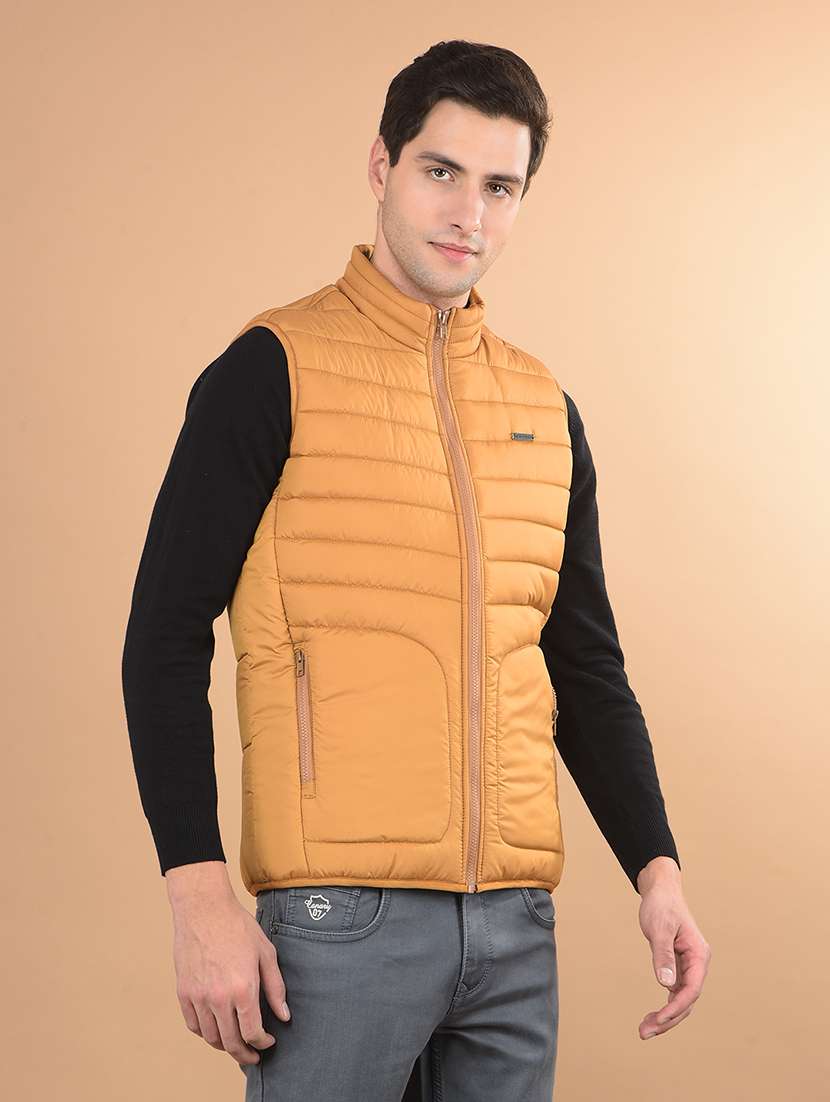 men solid sleeveless puffer jacket - 21675696 - Standard Image - 1