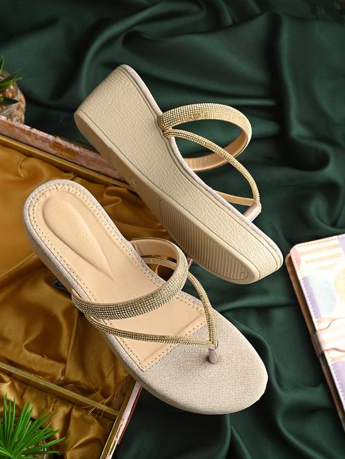 women gold slip on sandal - 21676019 -  Standard Image - 0