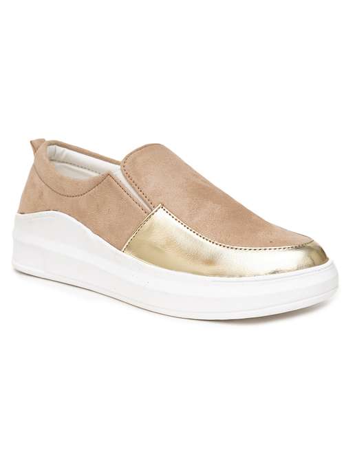 women beige slip on casual shoes
