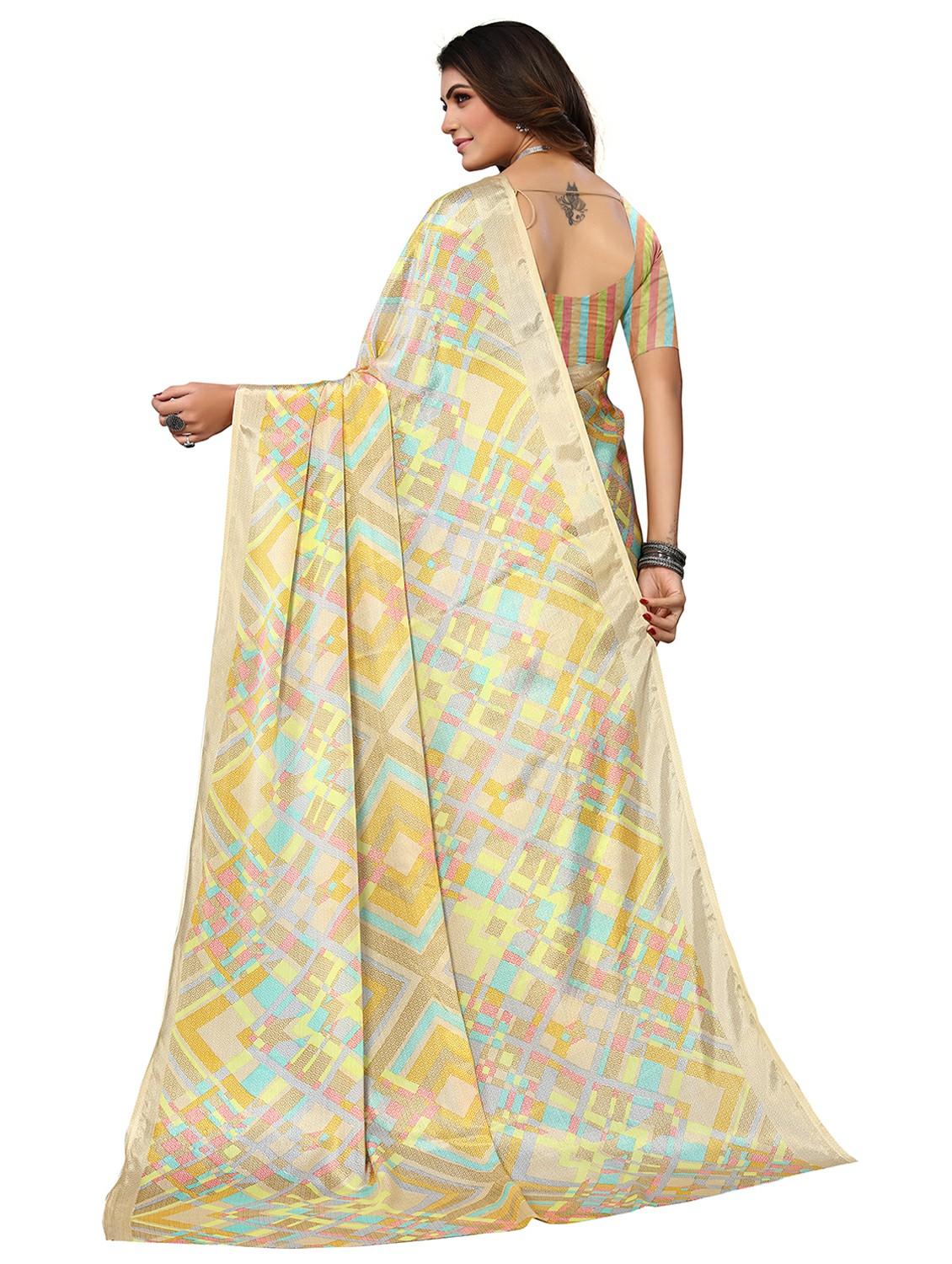 women beige printed saree with blouse - 21676094 - Standard Image - 1