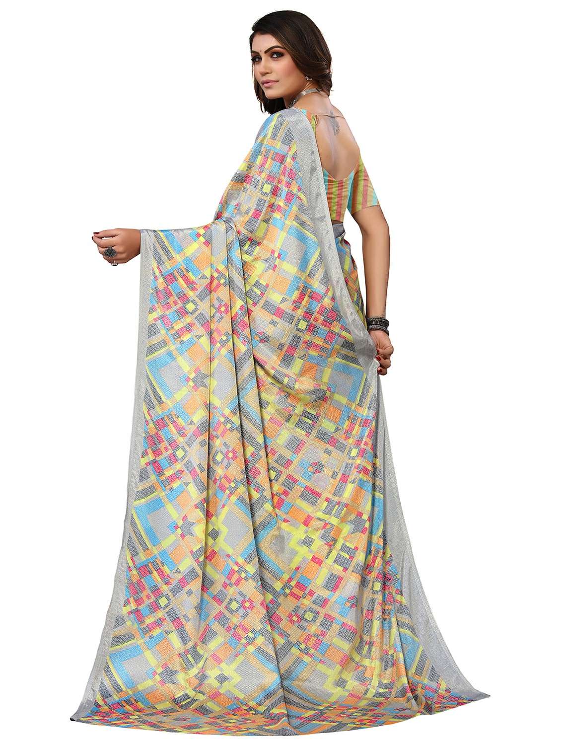 women grey printed saree with blouse - 21676096 - Standard Image - 1
