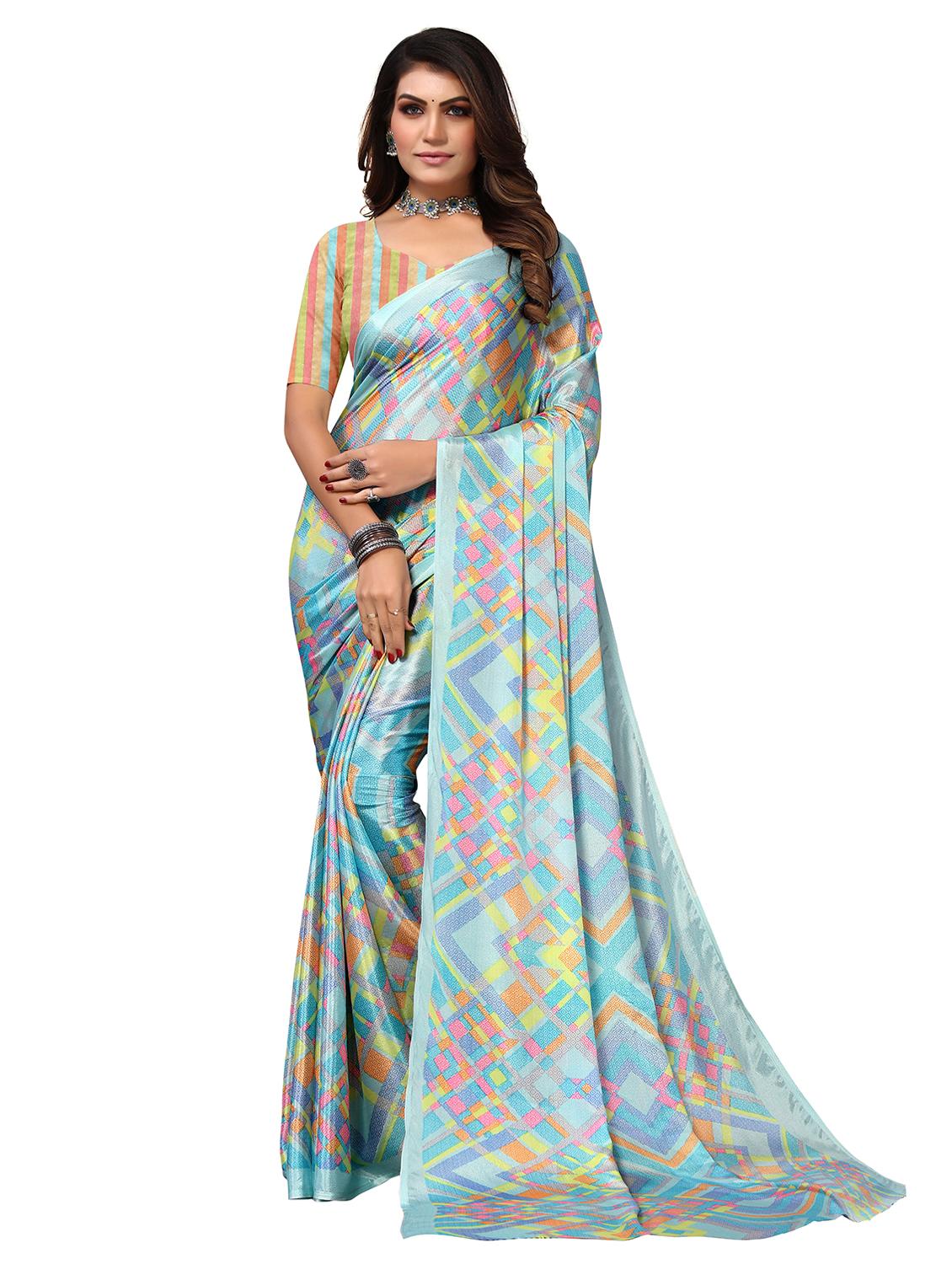women blue printed saree with blouse - 21676098 - Zoom Image - 0