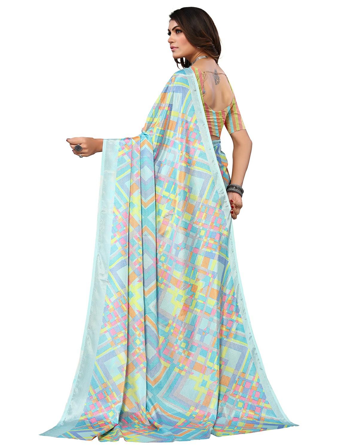 women blue printed saree with blouse - 21676098 - Standard Image - 1