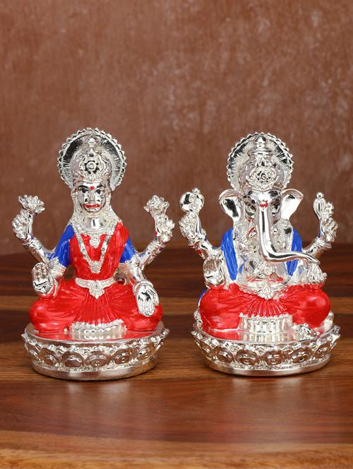 pure silver plated laxmi ganesha pair goddess idol for diwali pooja gifting 3.5 inch - 21676113 -  Standard Image - 0