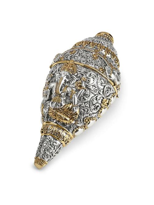 pure silver plated antique ganesha shankh (conch) for wealth and good luck - 21676115 -  Standard Image - 0