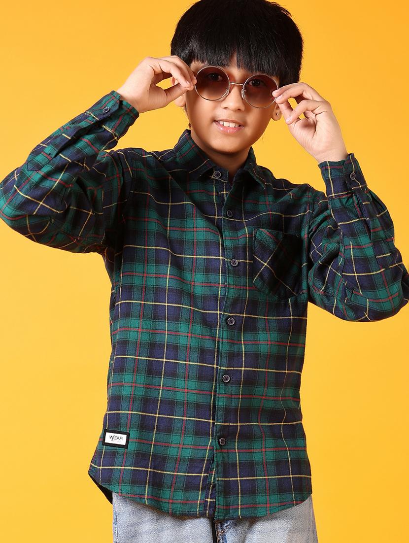 boys long sleeves checkered shirt - 21676129 - Standard Image - 1