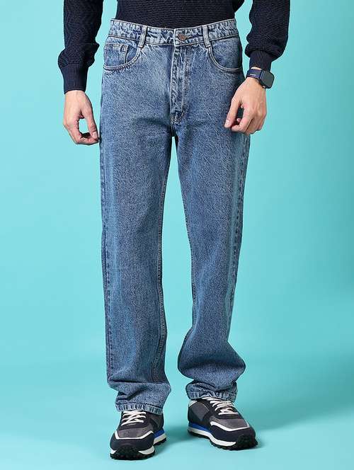 men plain mid rise staight fit jeans