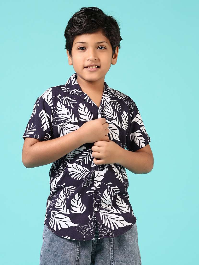 boys printed cuban collared short sleeves shirt