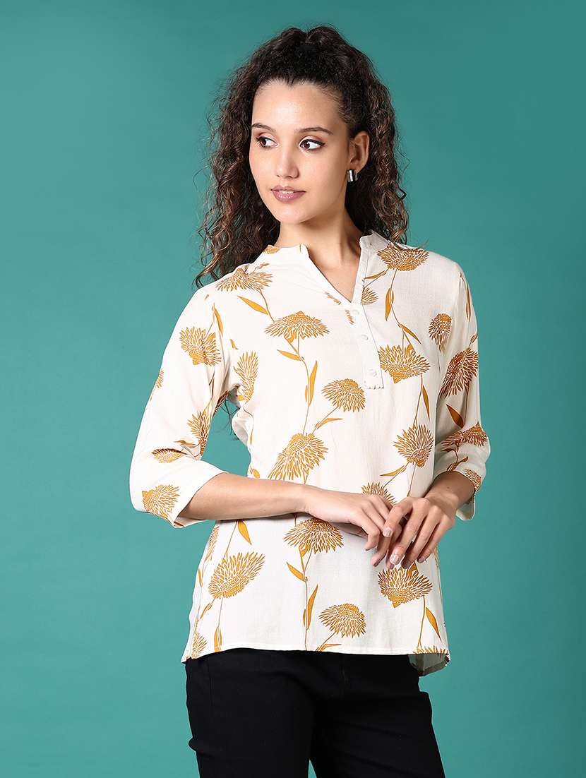women printed three quarter sleeve straight top - 21676158 -  Standard Image - 1