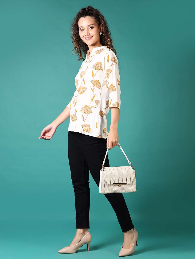 women printed three quarter sleeve straight top - 21676158 -  Standard Image - 4