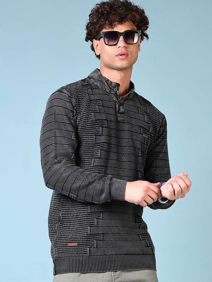 men self design long sleeve pullover sweater - 21676234 -  Standard Image - 1