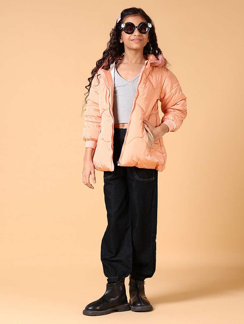 girls peach long sleeve quilted jacket - 21676256 -  Standard Image - 4