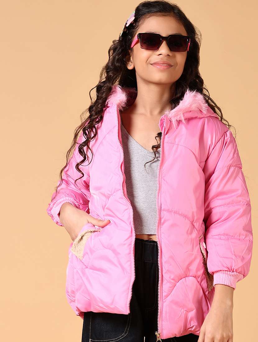 girls pink long sleeve quilted jacket - 21676257 -  Standard Image - 1