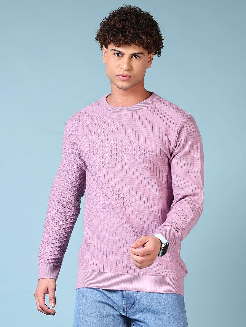 men self design long sleeve pullover sweater