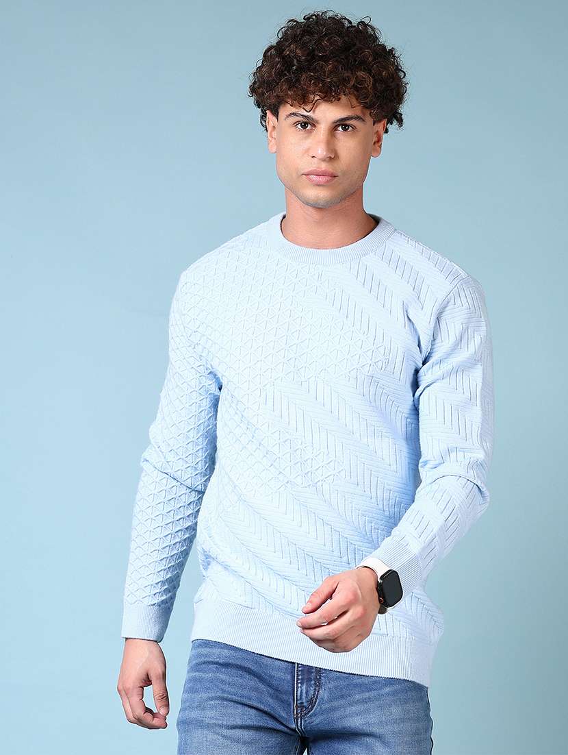 men self design long sleeve pullover sweater