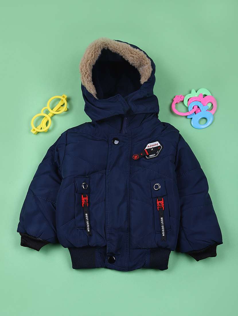 boys solid long sleeve hoodee quilted jacket