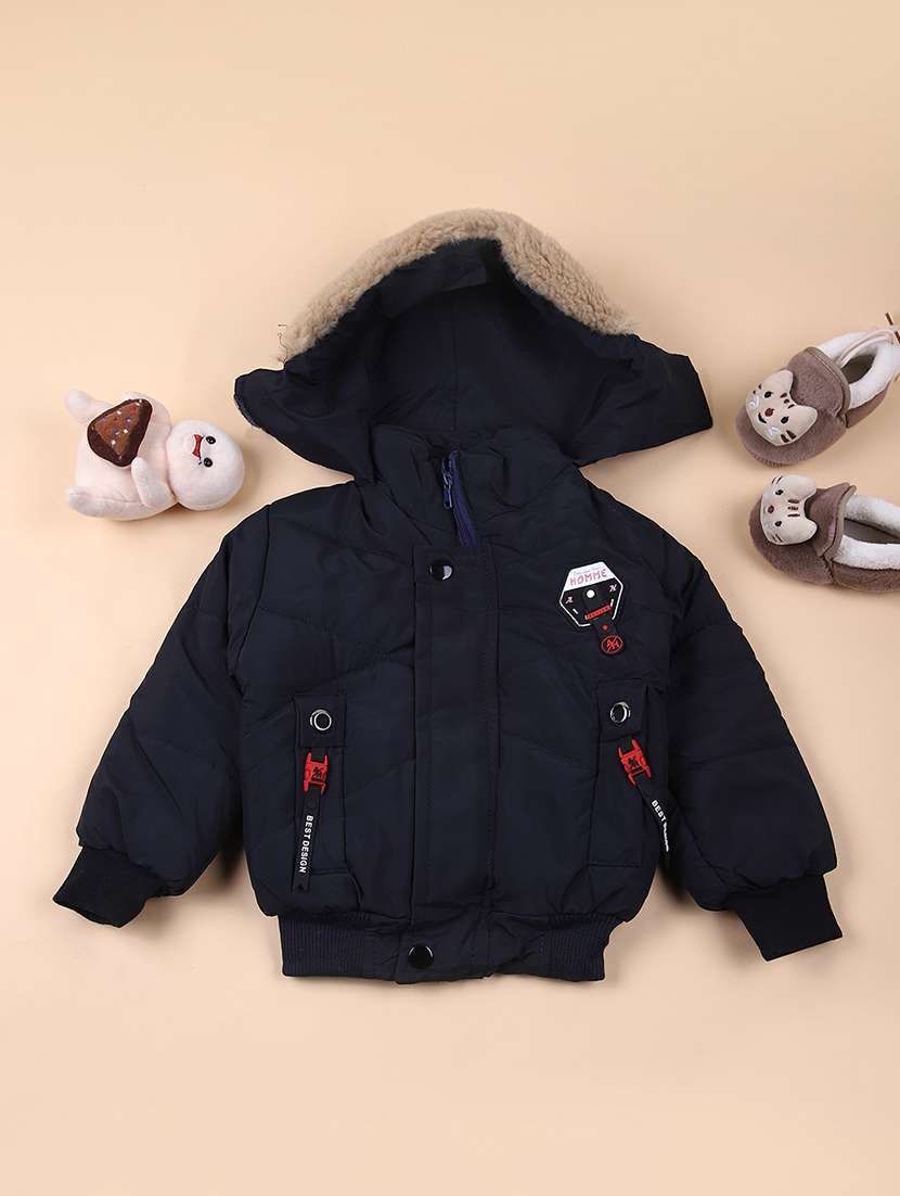 boys solid long sleeve hoodee quilted jacket