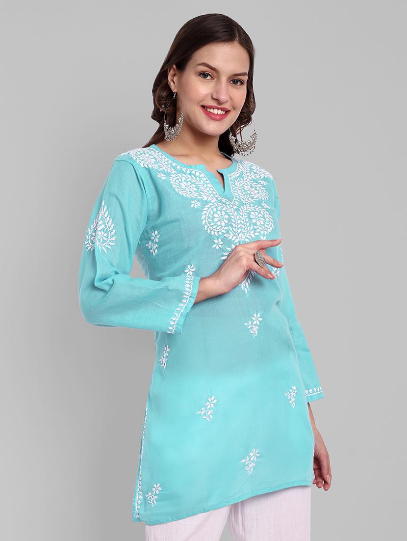 women chikankari long sleeve straight kurti - 21676583 - Standard Image - 1