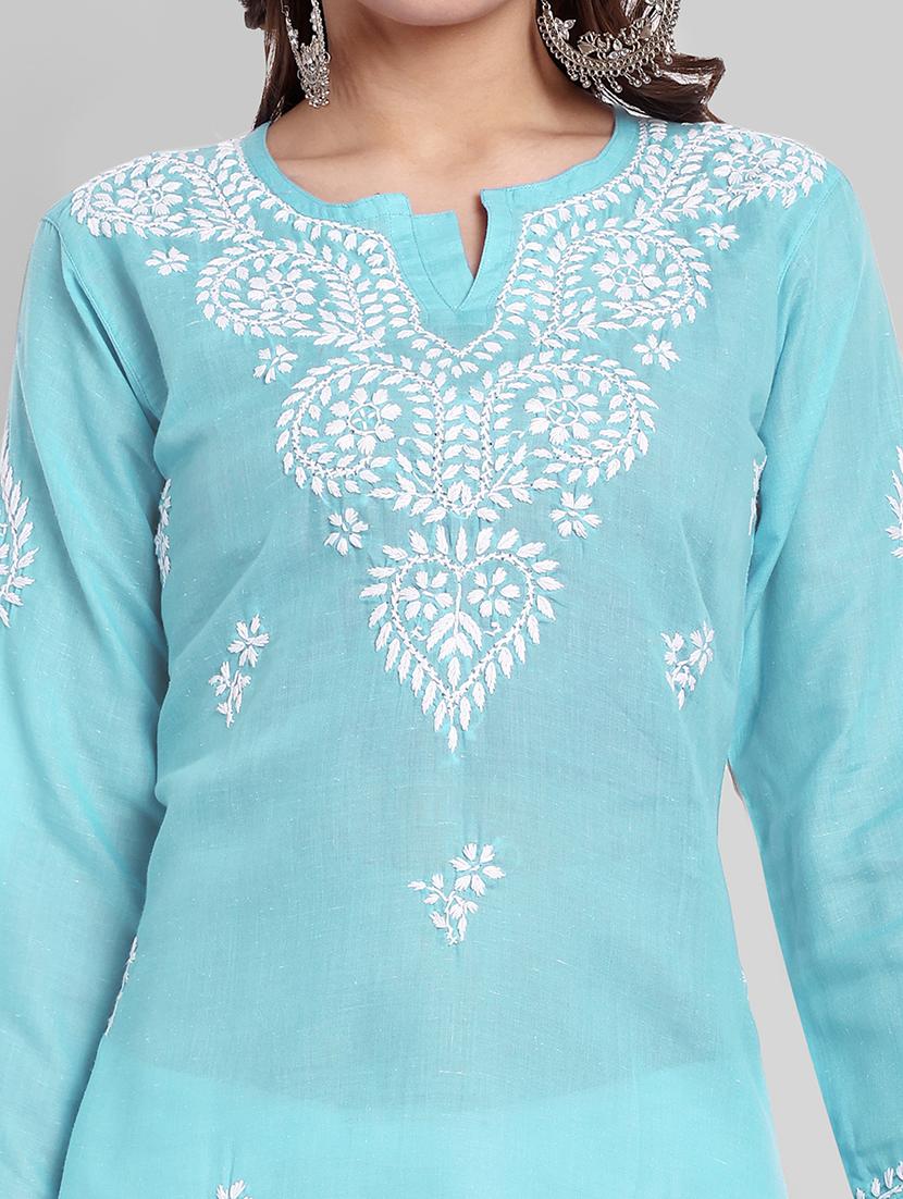 women chikankari long sleeve straight kurti - 21676583 - Standard Image - 4