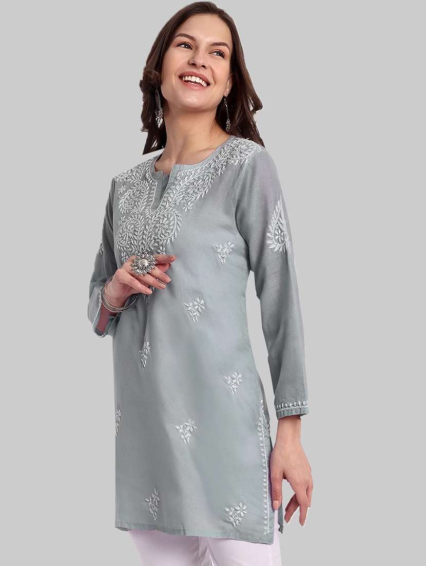 women chikankari long sleeve straight kurti - 21676584 -  Standard Image - 1