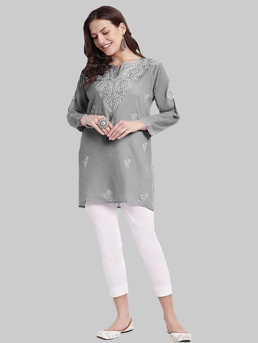 women chikankari long sleeve straight kurti - 21676584 -  Standard Image - 4