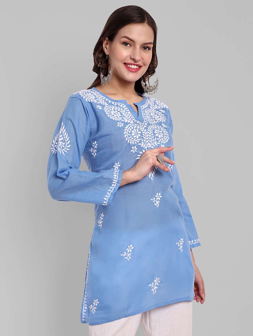 women chikankari long sleeve straight kurti - 21676585 -  Standard Image - 1