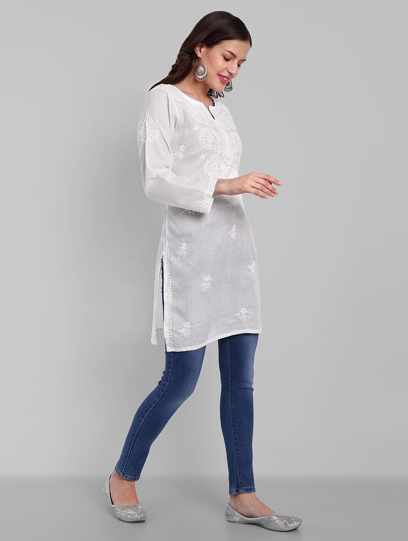 women chikankari long sleeve straight kurta - 21676586 - Standard Image - 1