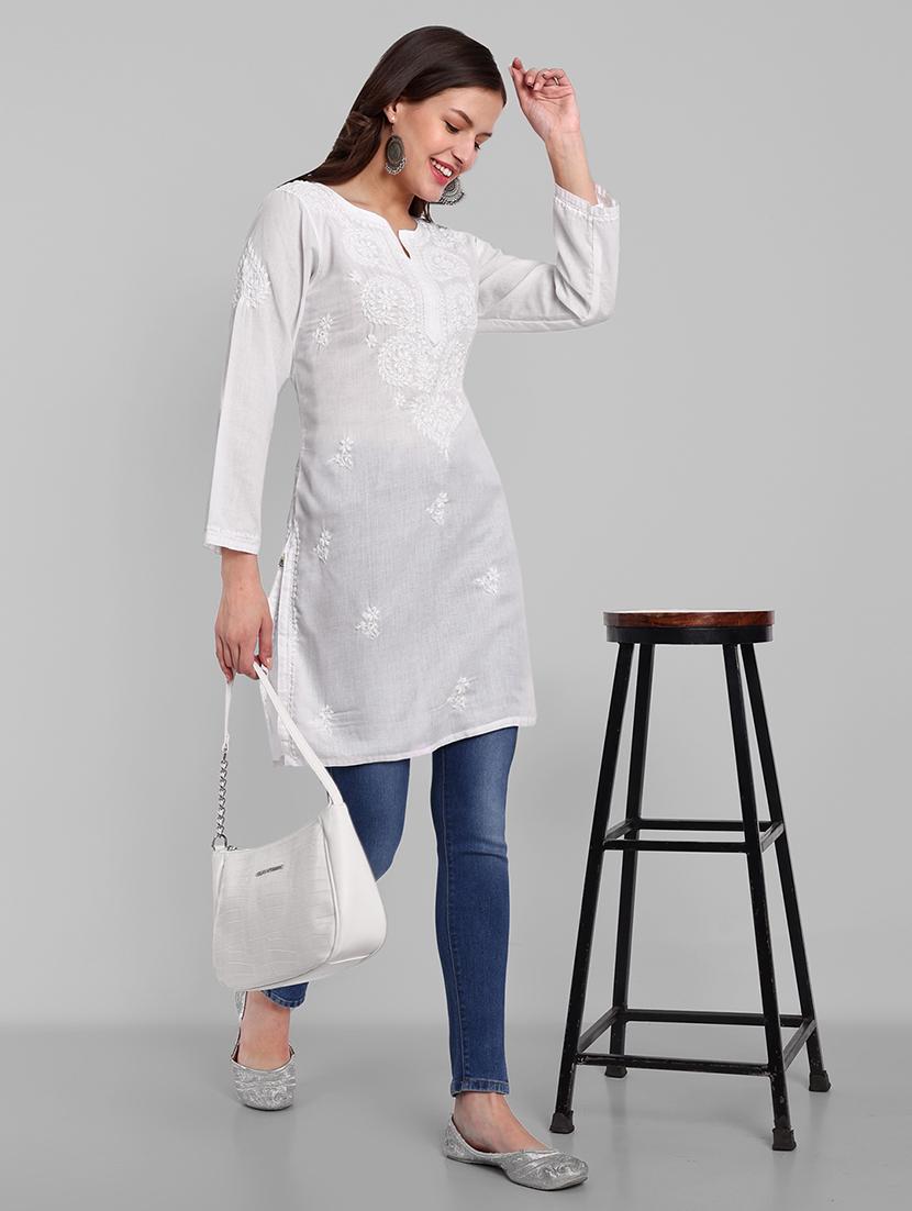 women chikankari long sleeve straight kurta - 21676586 - Standard Image - 4