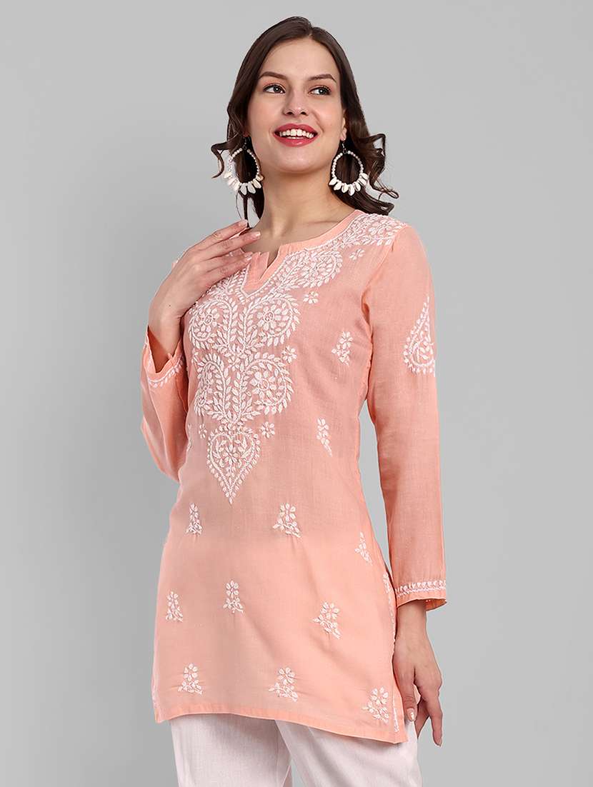 women chikankari long sleeve straight kurti - 21676587 -  Standard Image - 1