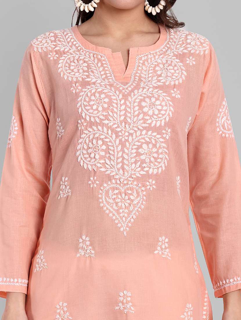 women chikankari long sleeve straight kurti - 21676587 -  Standard Image - 4