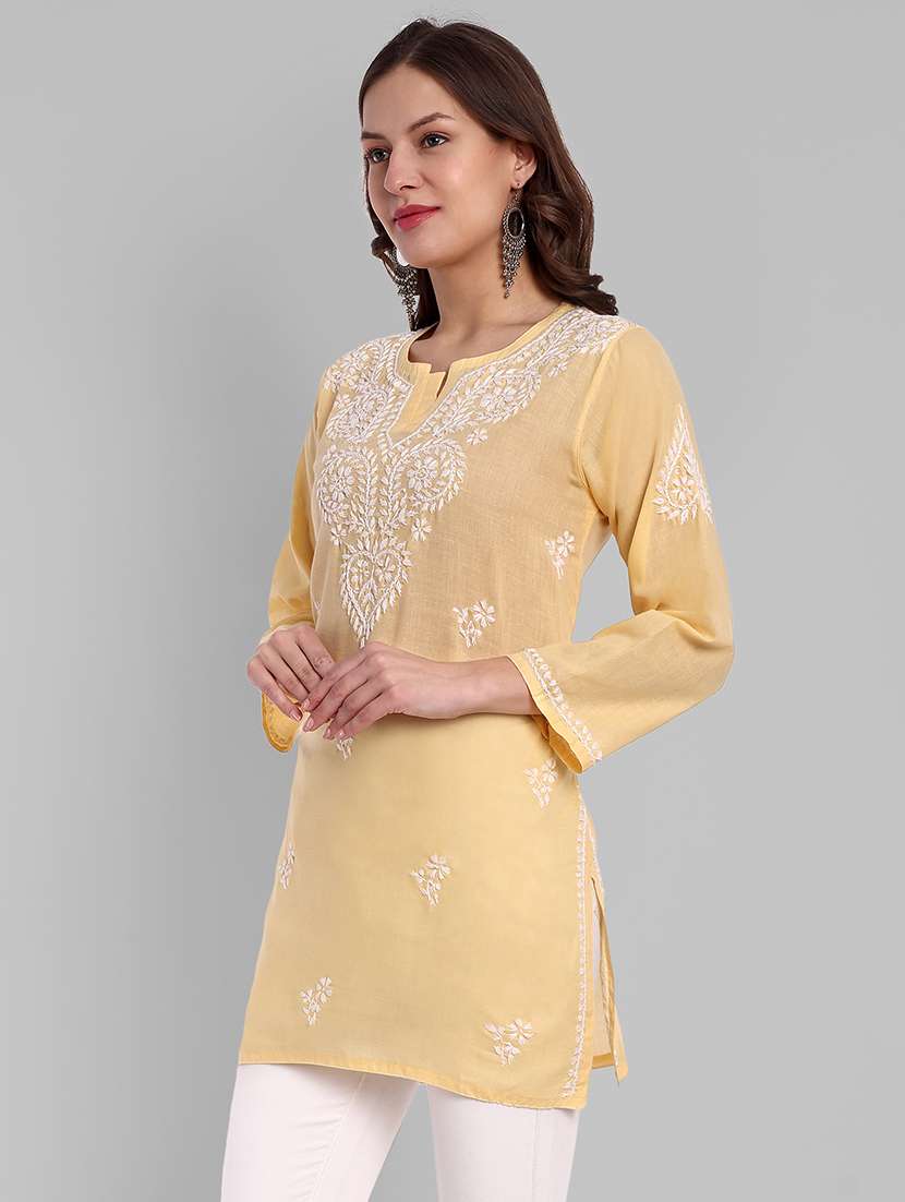 women chikankari long sleeve straight kurti - 21676588 -  Standard Image - 1
