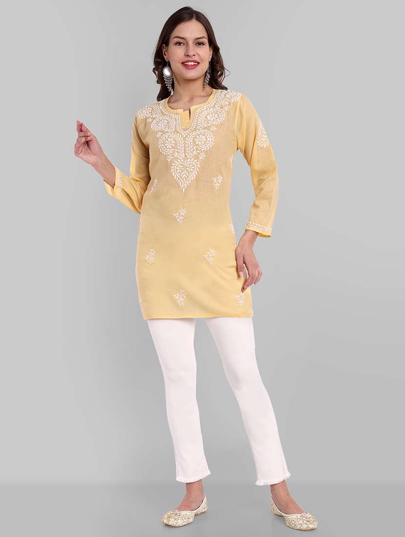 women chikankari long sleeve straight kurti - 21676588 -  Standard Image - 4