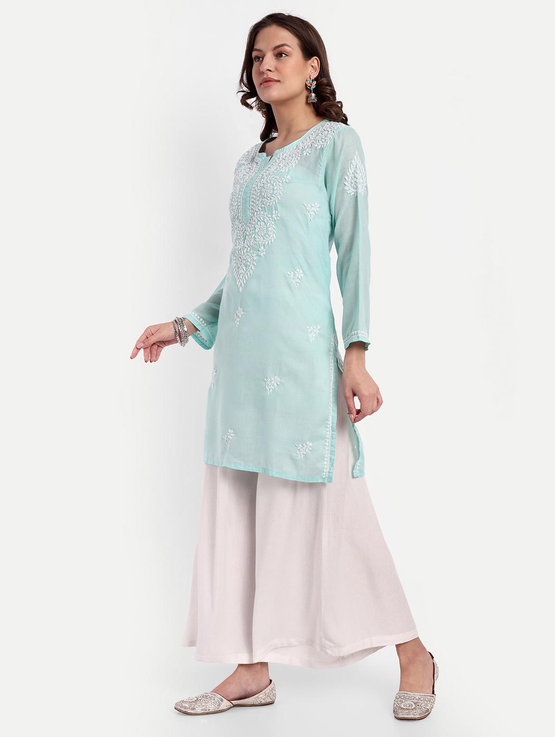 women chikankari long sleeve straight kurta - 21676592 -  Standard Image - 1