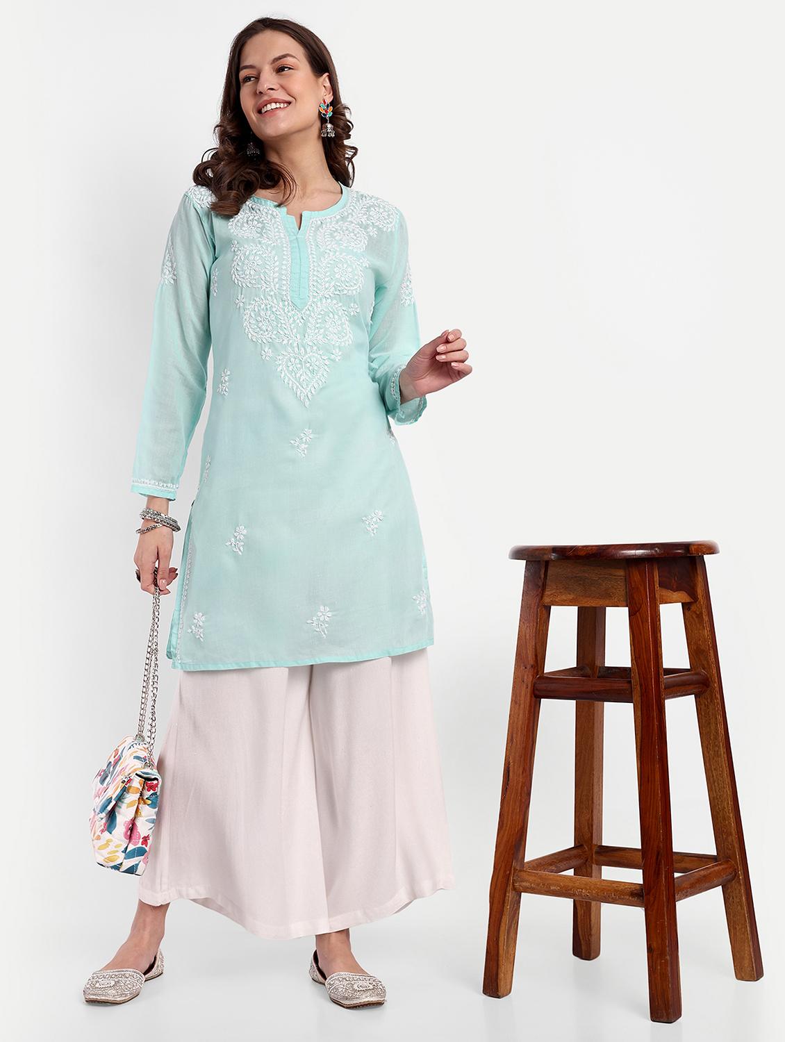 women chikankari long sleeve straight kurta - 21676592 - Standard Image - 4