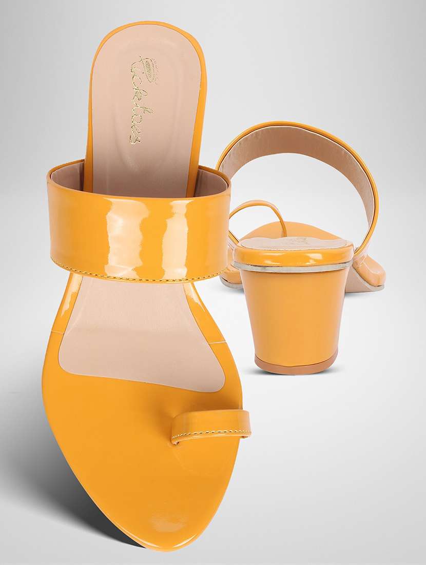 women slip on block heel sandal