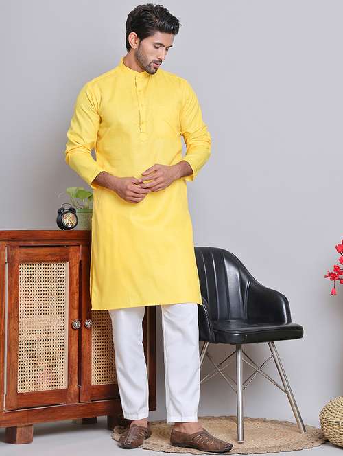 men solid kurta pyjama ethnic wear set