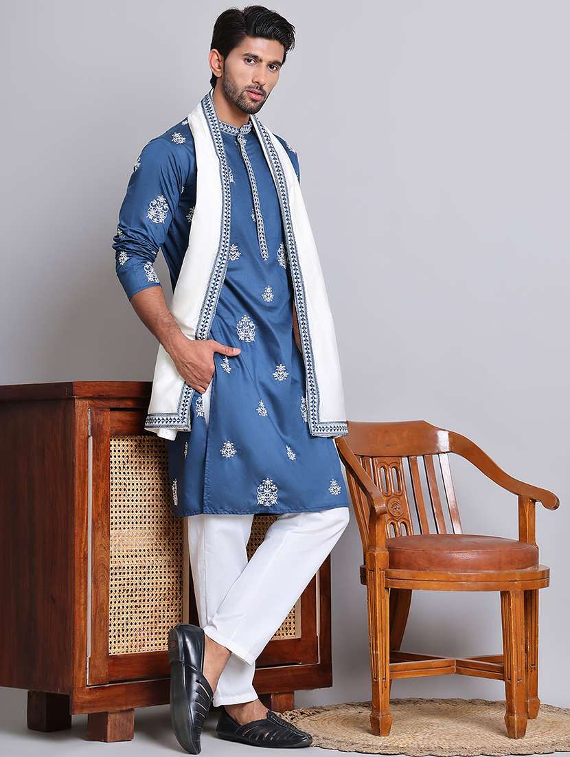 men embroidered & sequin kurta pyjama with dupatta - 21677000 -  Standard Image - 1