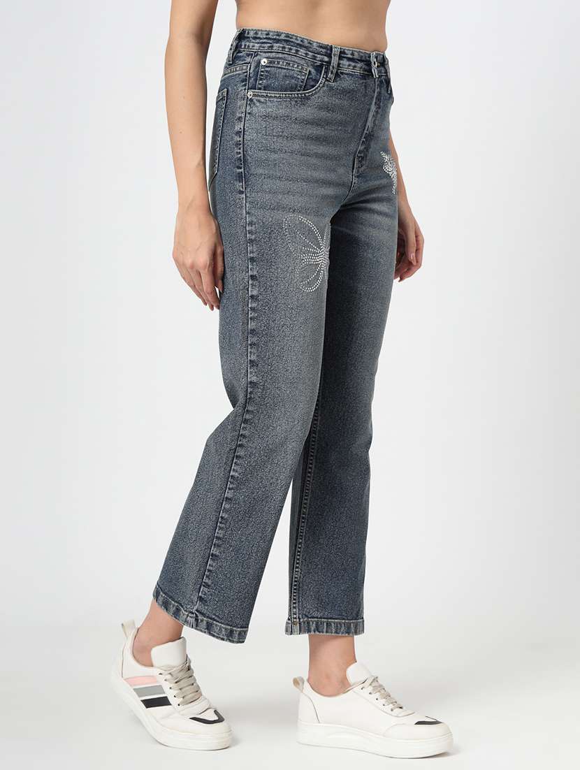 women solid high rise straight fit jean - 21677417 - Standard Image - 1