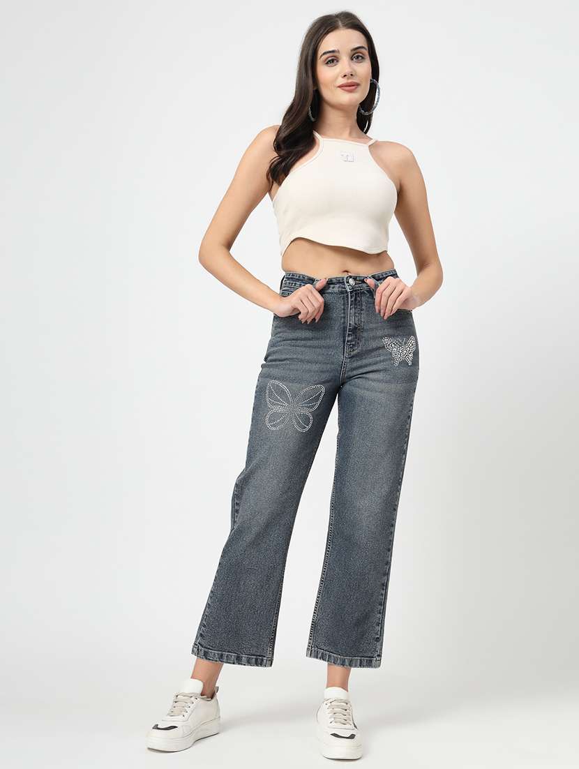 women solid high rise straight fit jean - 21677417 - Standard Image - 4