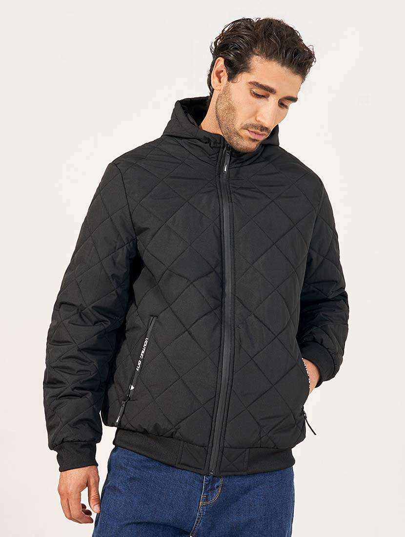 men black solid puffer jacket - 21677544 -  Standard Image - 1